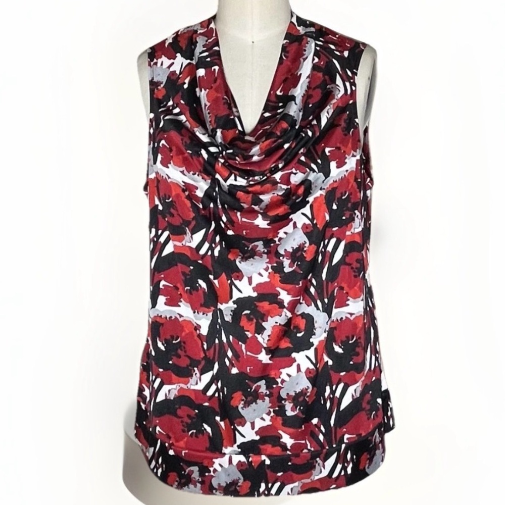 Alfani Large Floral Cowl Neck Sleeveless Top Stretch Blouse Office Casual $55